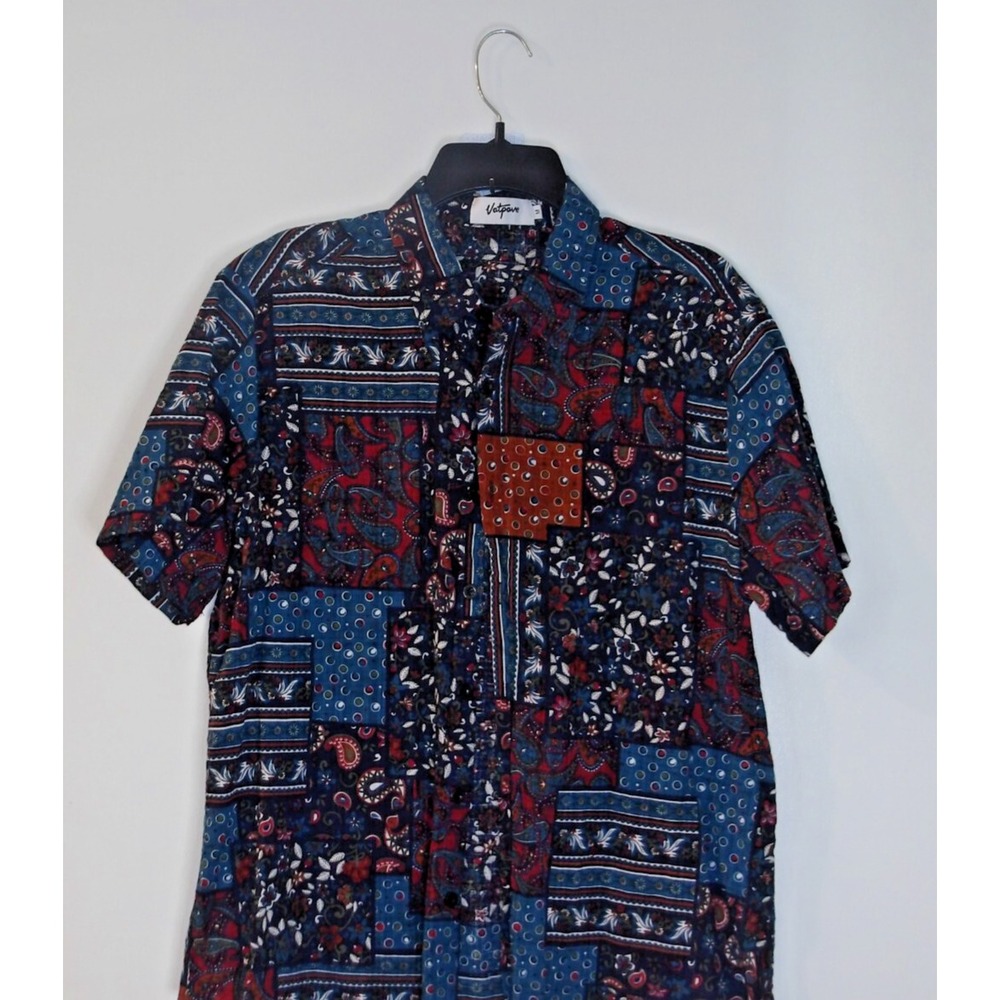VatPave womens Floral Navy Floral Button Up Short Sleeve Shirt Size M 44" chest